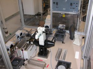 Overhead view of a custom microplate-cleaning robot